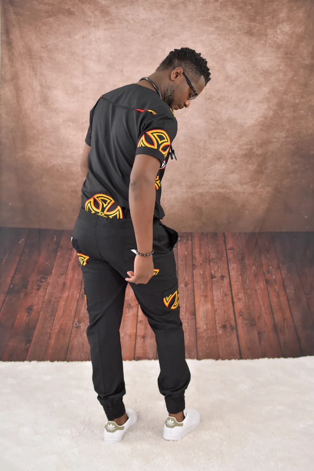 Male Ankara scrubs — styled