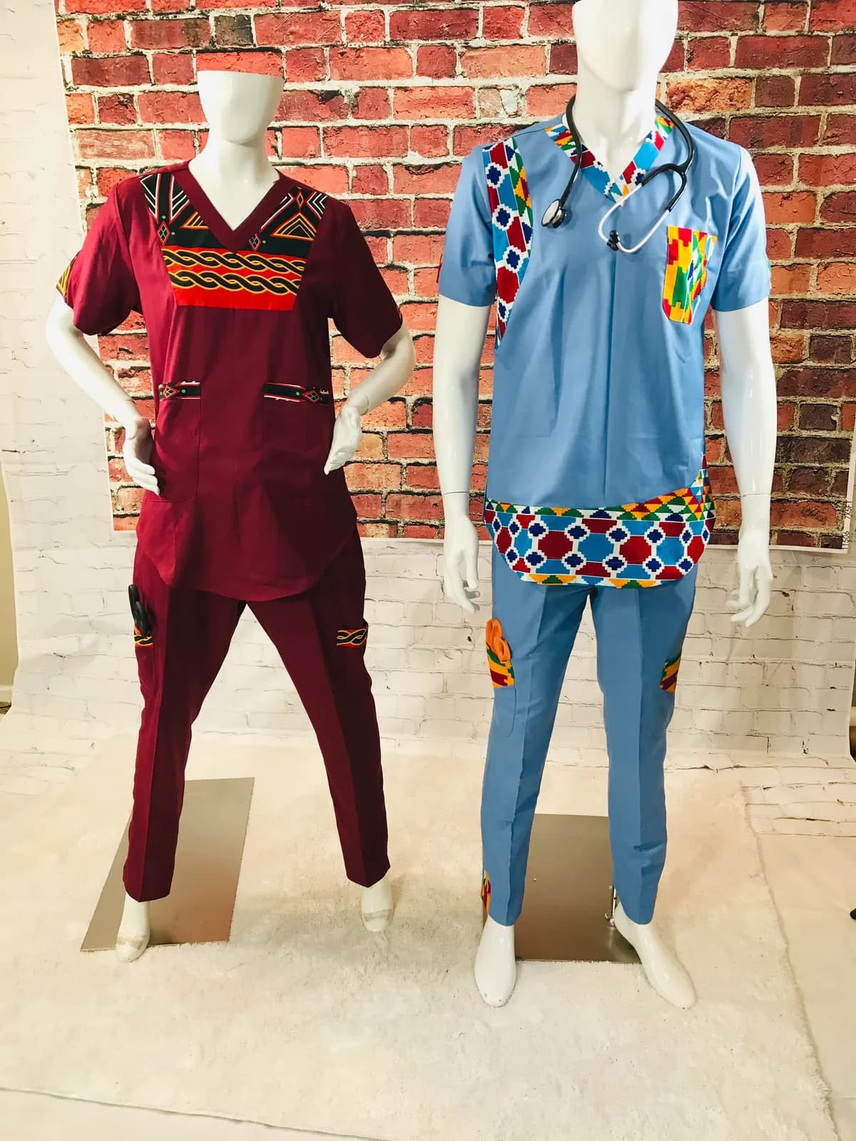 Female Ankara afriture scrubs — fabric detail