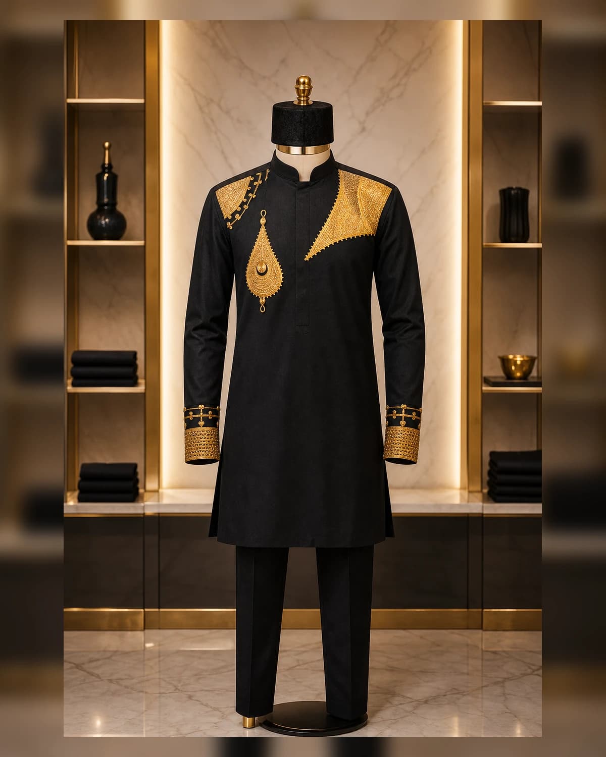 African Mens Clothing Top and bottom — fabric detail