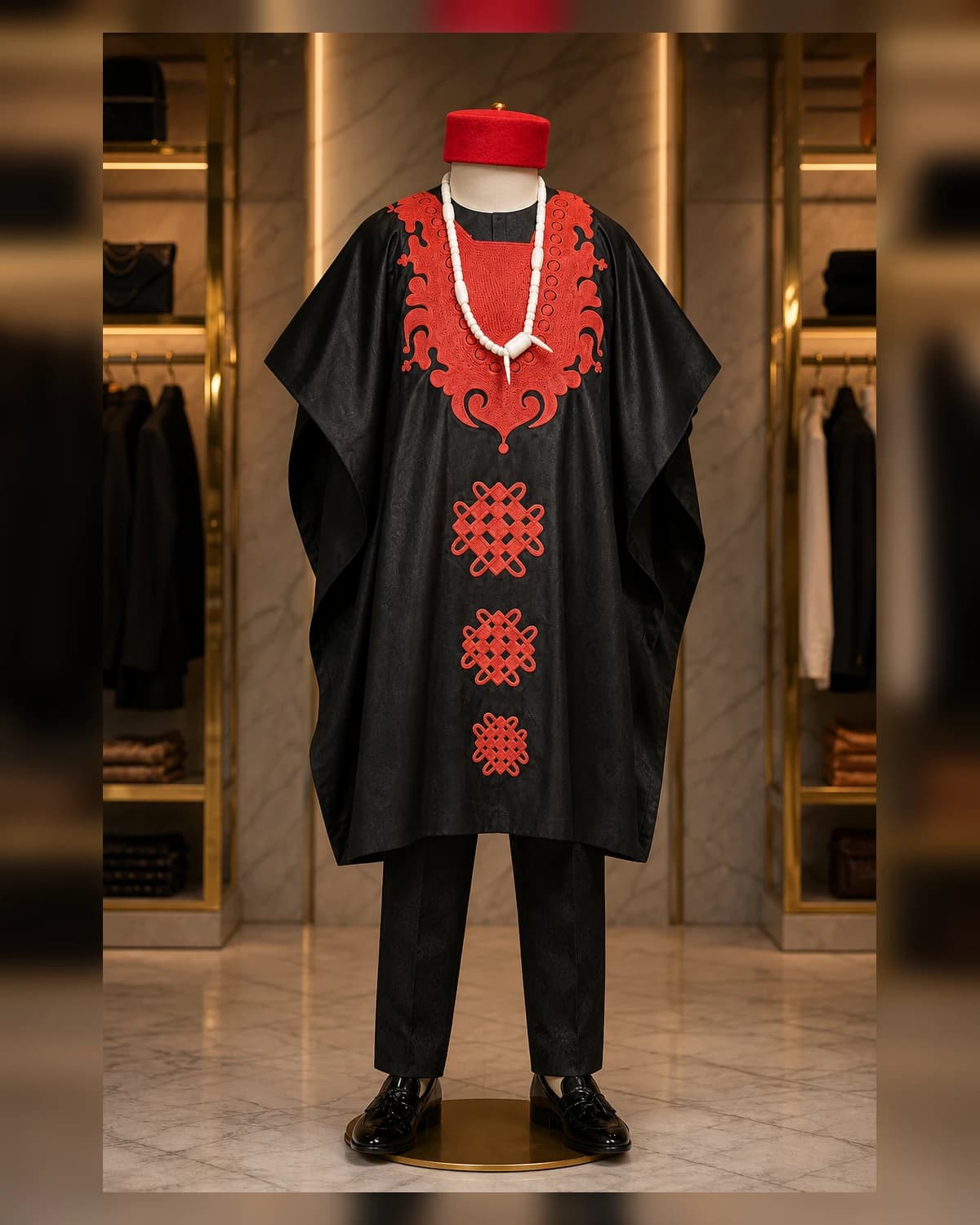 Black 2 piece agwada — fabric detail