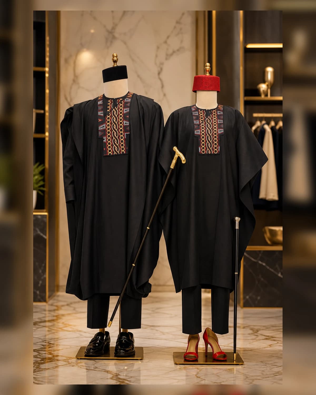 Black female 3 piece agwada — fabric detail
