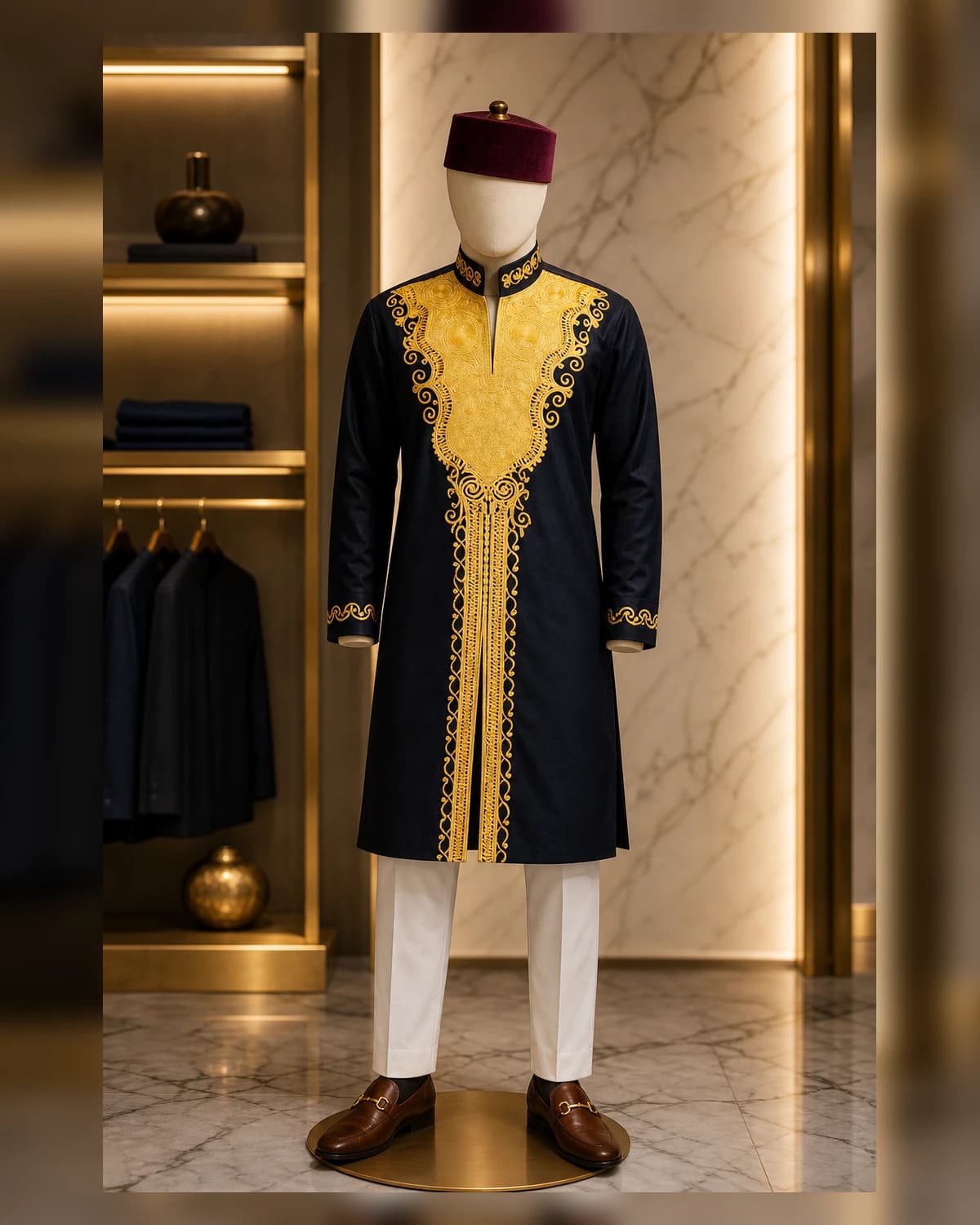 Casual black and gold embroidery afriture