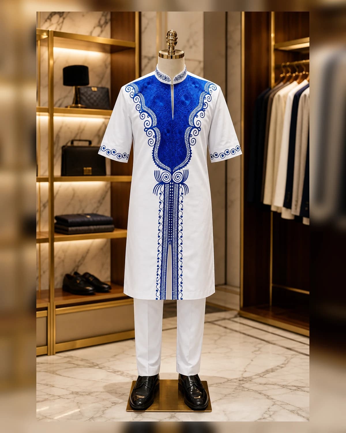 Casual blue embroidery afriture