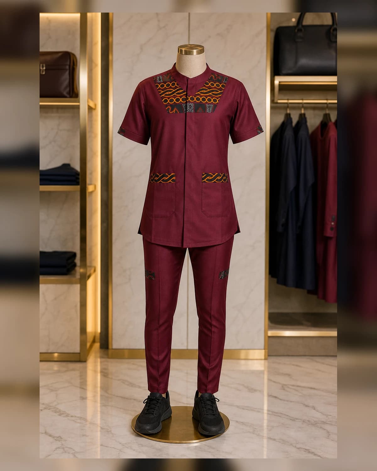 Female African print scrubs — styled