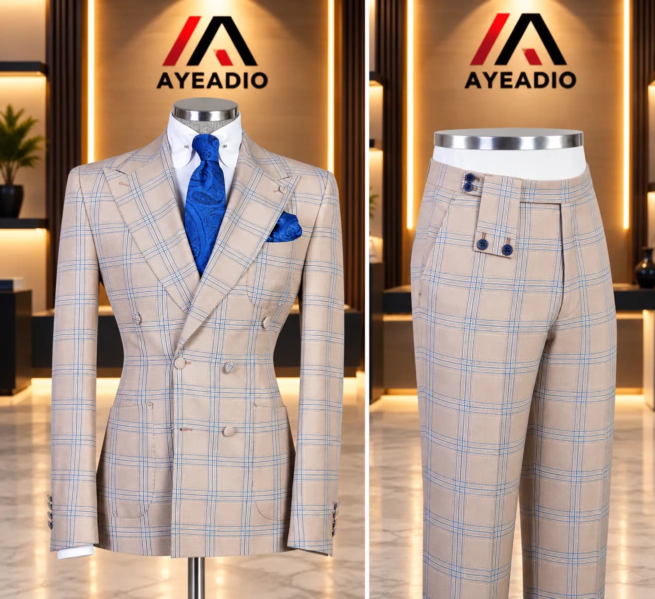 Pink Check Breasted Suit