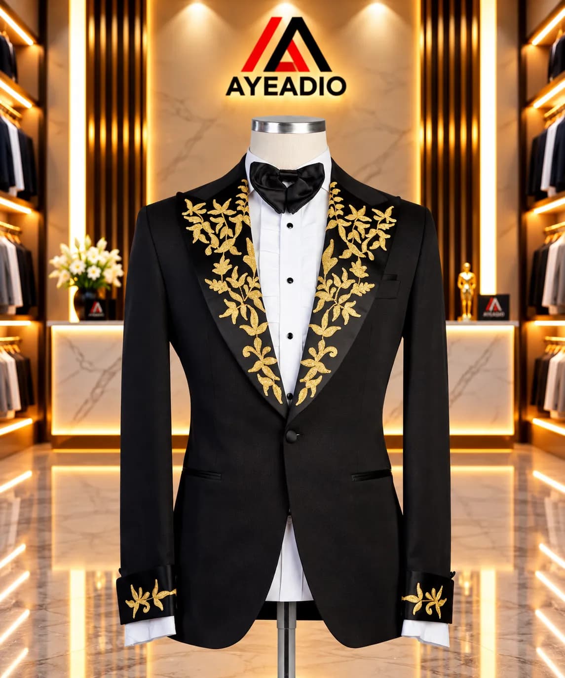 Gold Decor Lapel Tuxedo — fabric detail