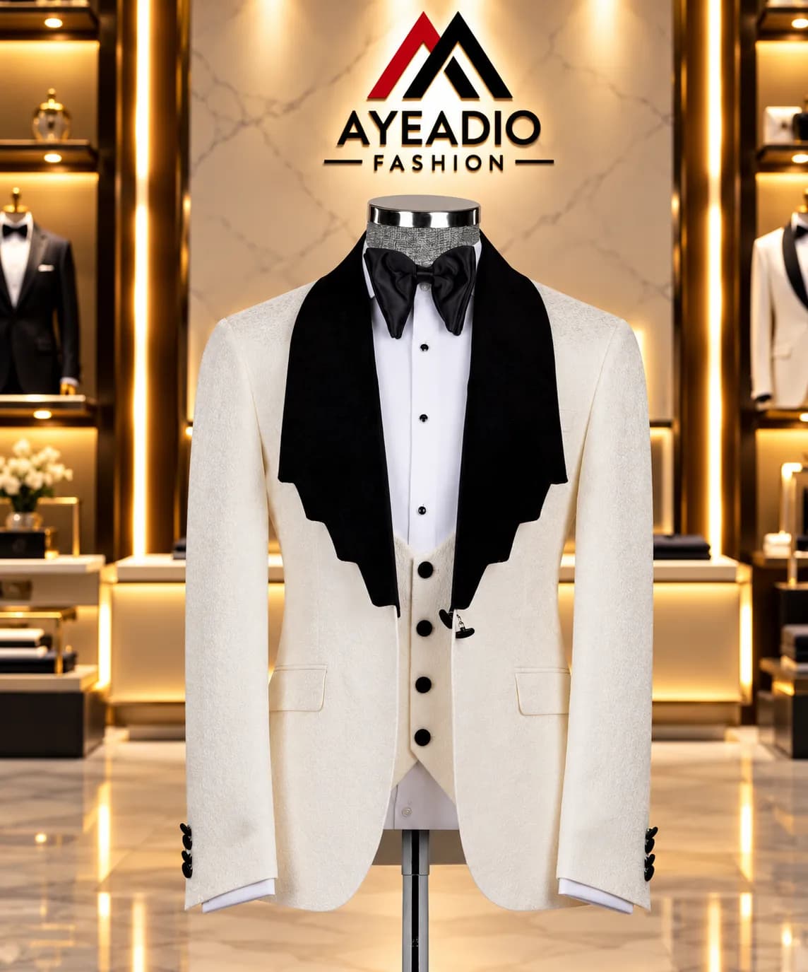 Cream Steps Lapel Tuxedo