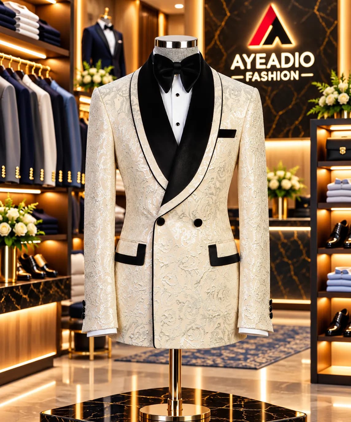 Cream and Black Lapel Tuxedo