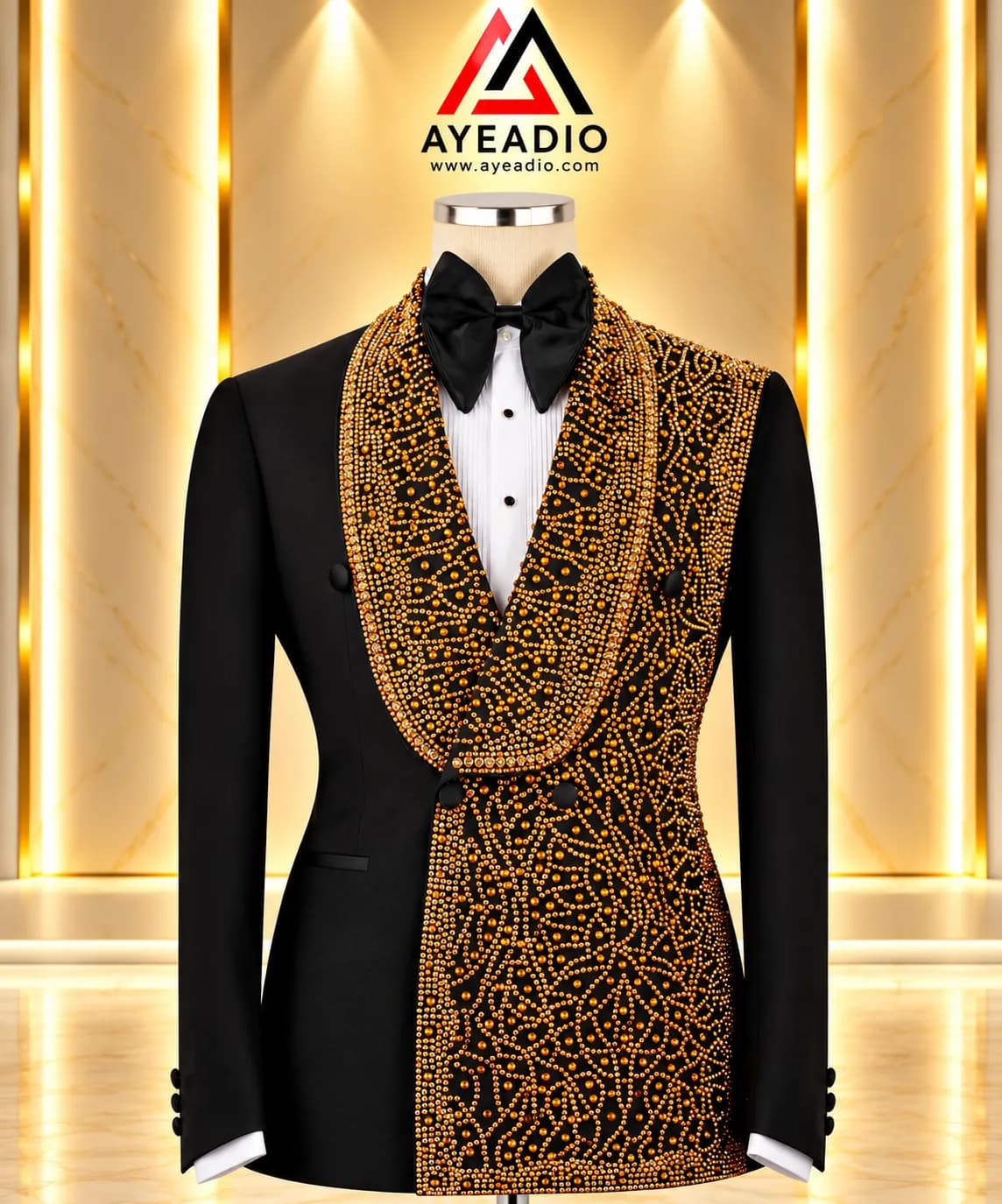 Silver Stones Round Lapel Tuxedo — fabric detail