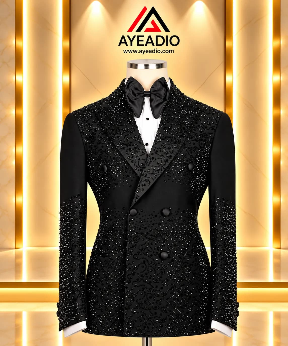 Black Rhinestones Tuxedo — fabric detail