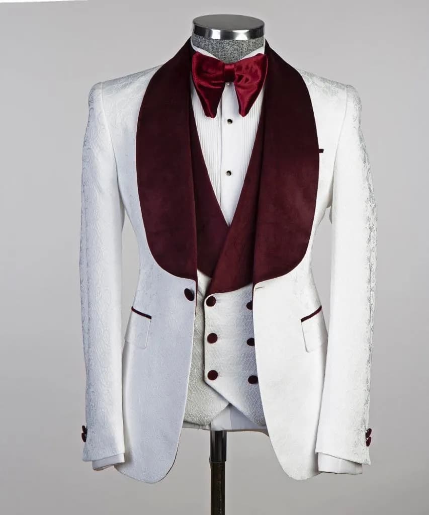 Burgundy Velvet Lapel Tuxedo — fabric detail