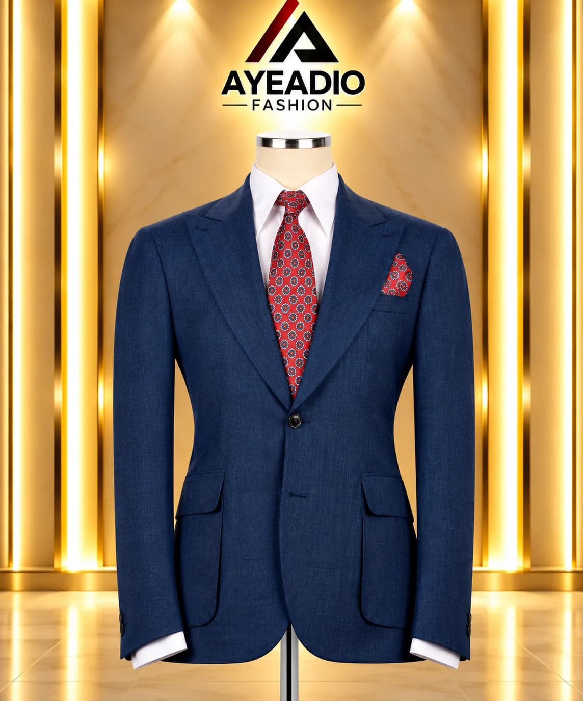 Navy Blue Patched Pocket Suit — styled