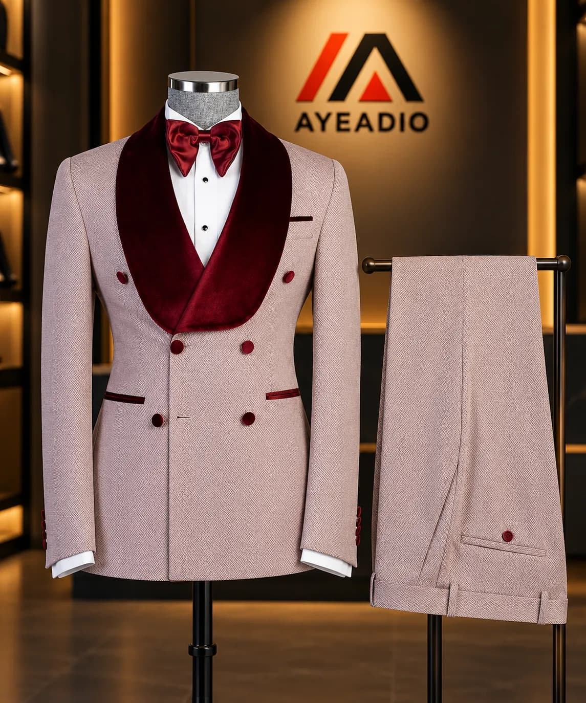 Pink and Red Velvet Lapel Tuxedo