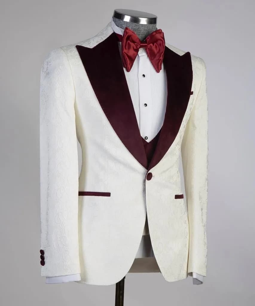 2 Buttons Burgundy Lapel