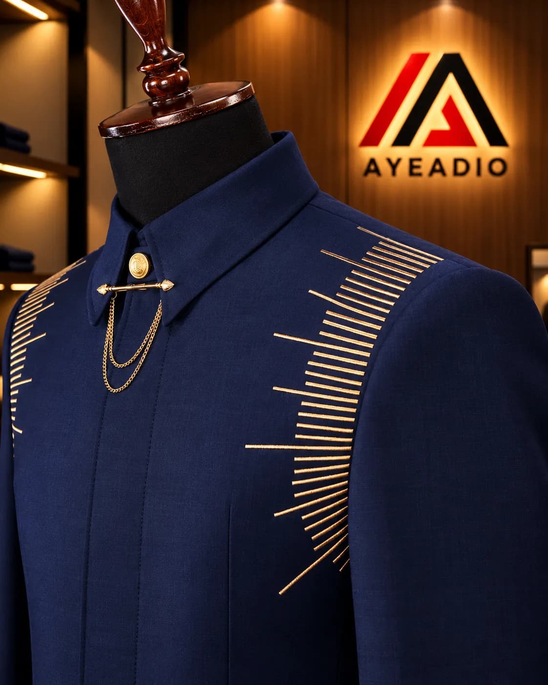 Navy Blue Safari Suit — fabric detail