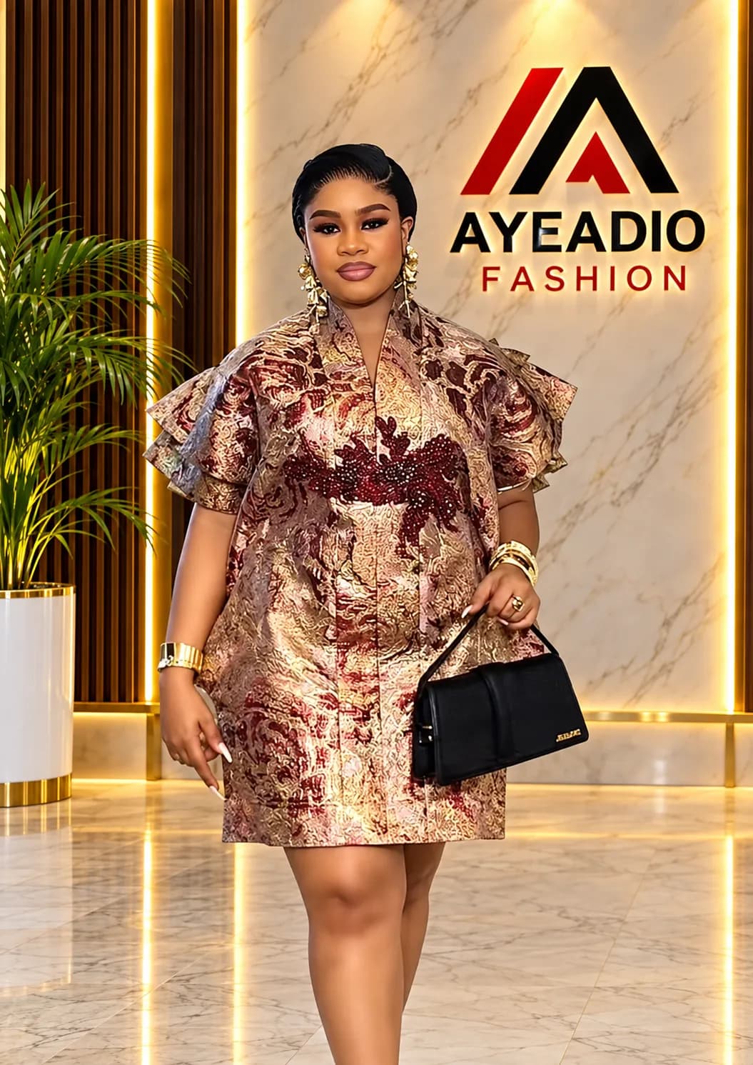 Gold Mini Rich Aunty Dress — view 4