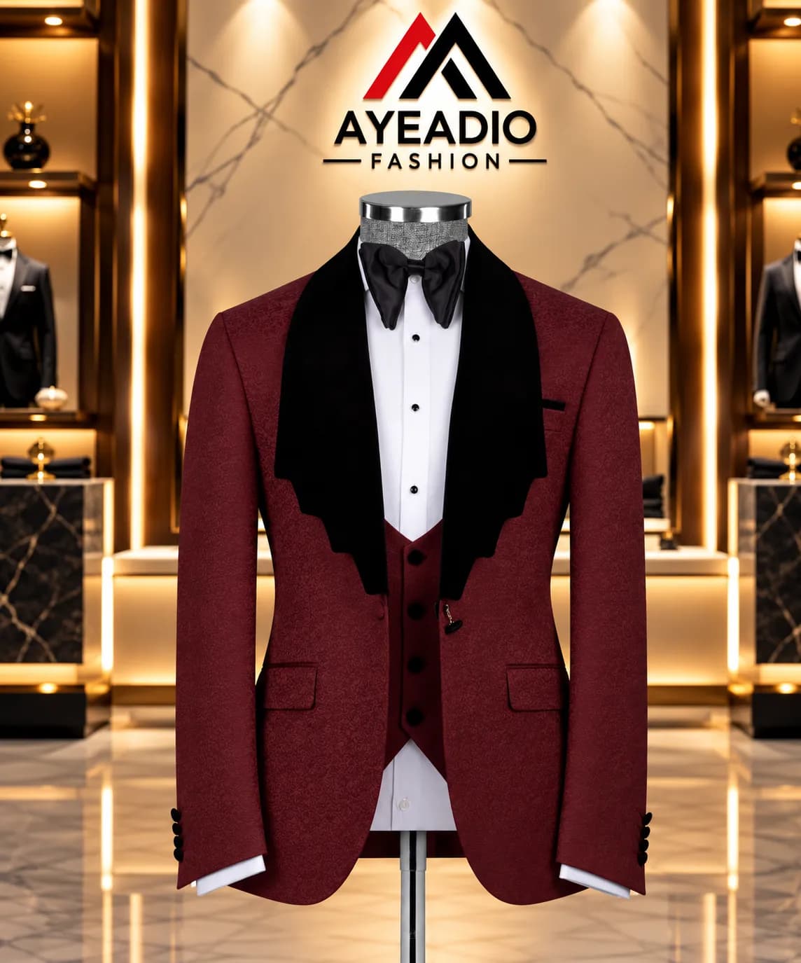 Burgundy Steps Lapel Tuxedo