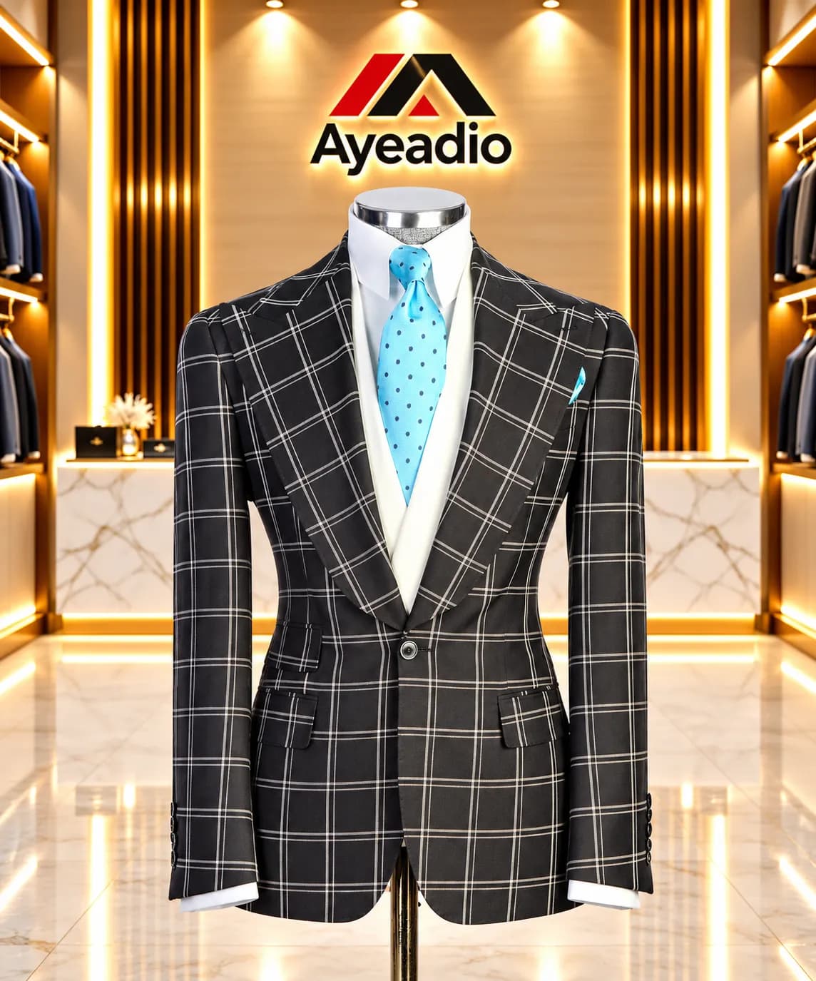 Gray Check 3 Pieces Suit — fabric detail