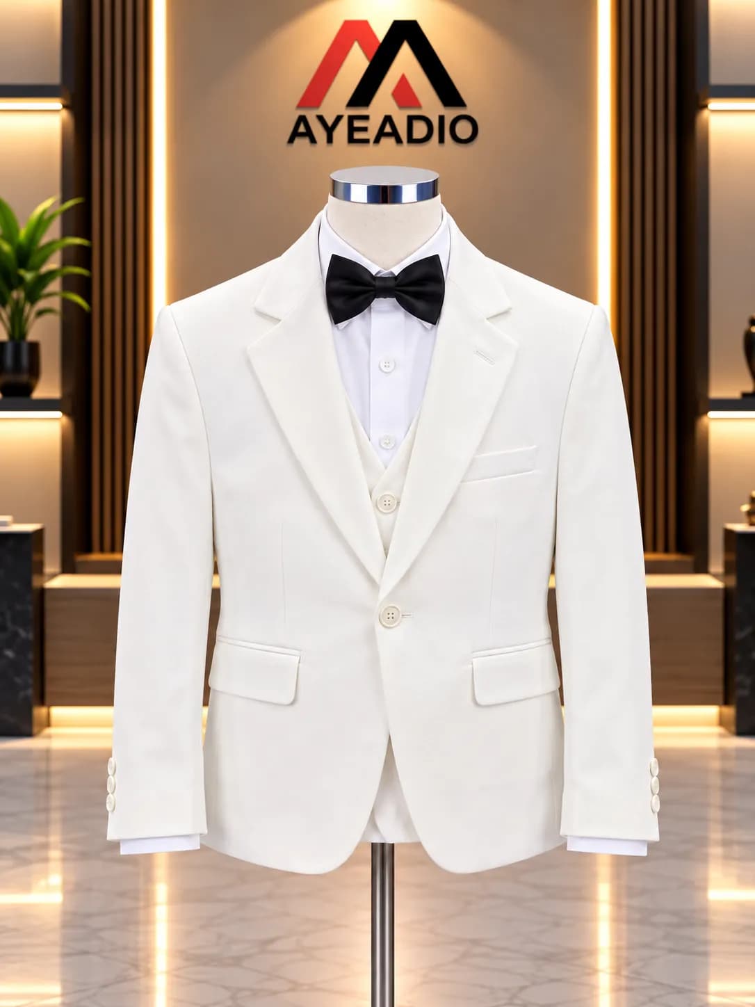 Kids White 3 Pieces Suit