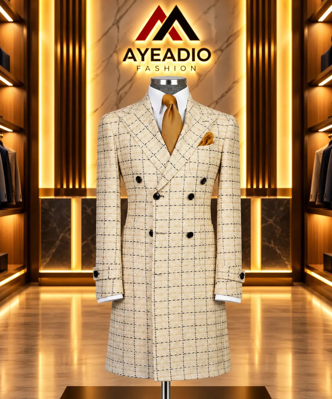 Cream Check Winter Jacket 02