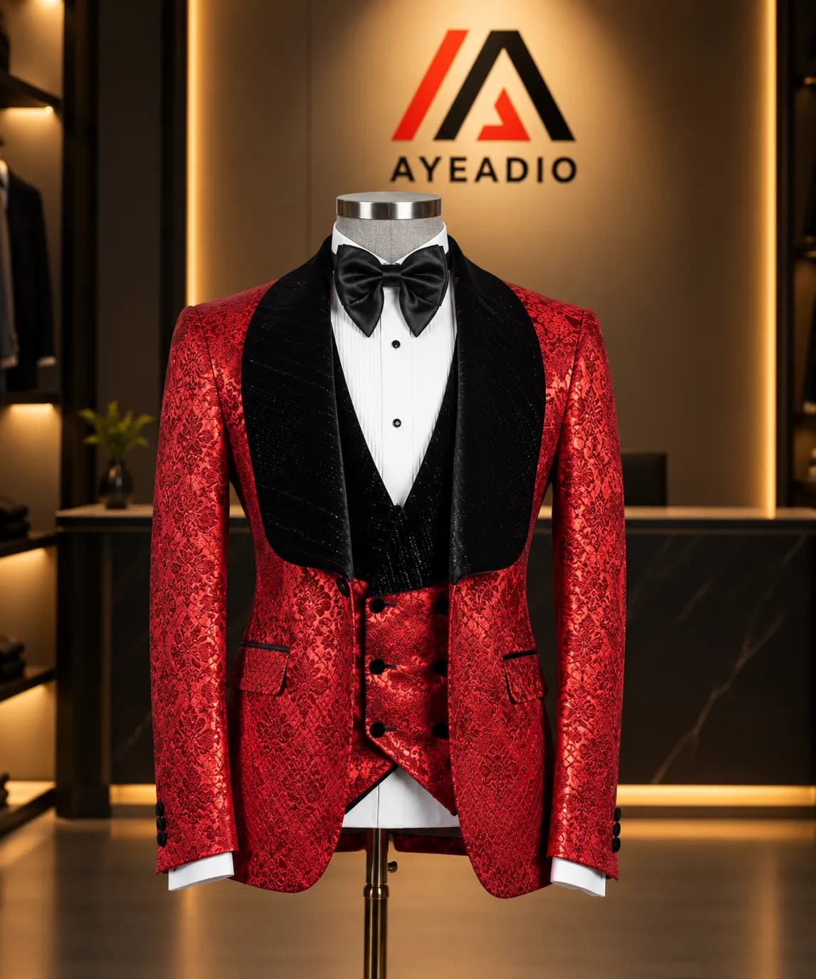 Red Tuxedo with Black Velvet Lapel