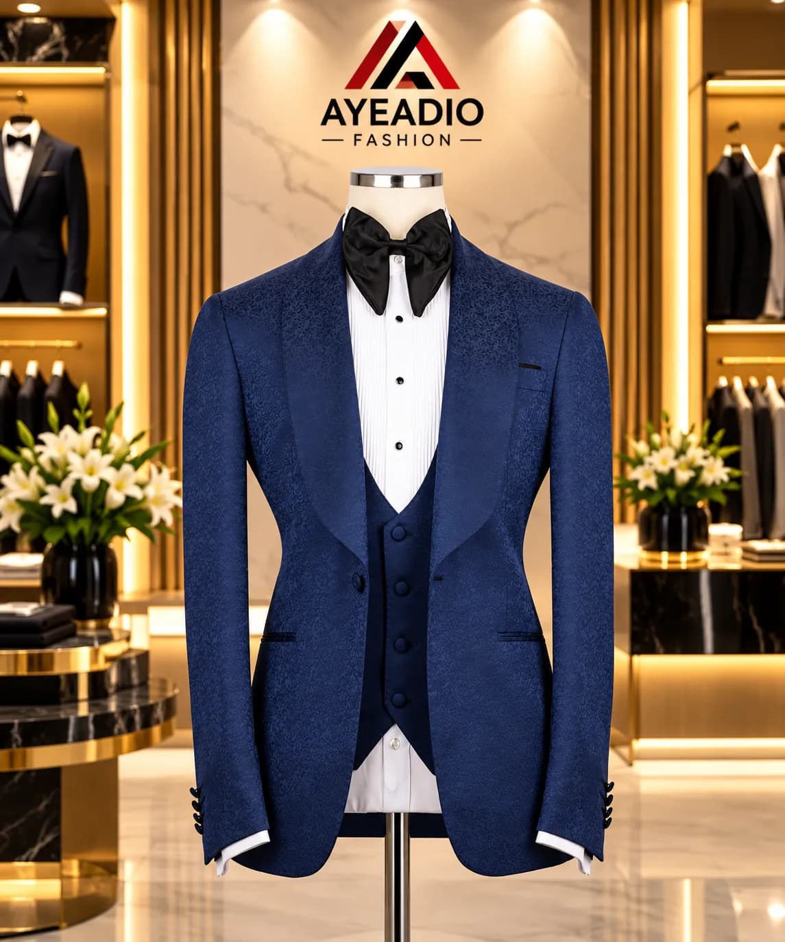Black Cocktail 3 Pieces Suit — fabric detail
