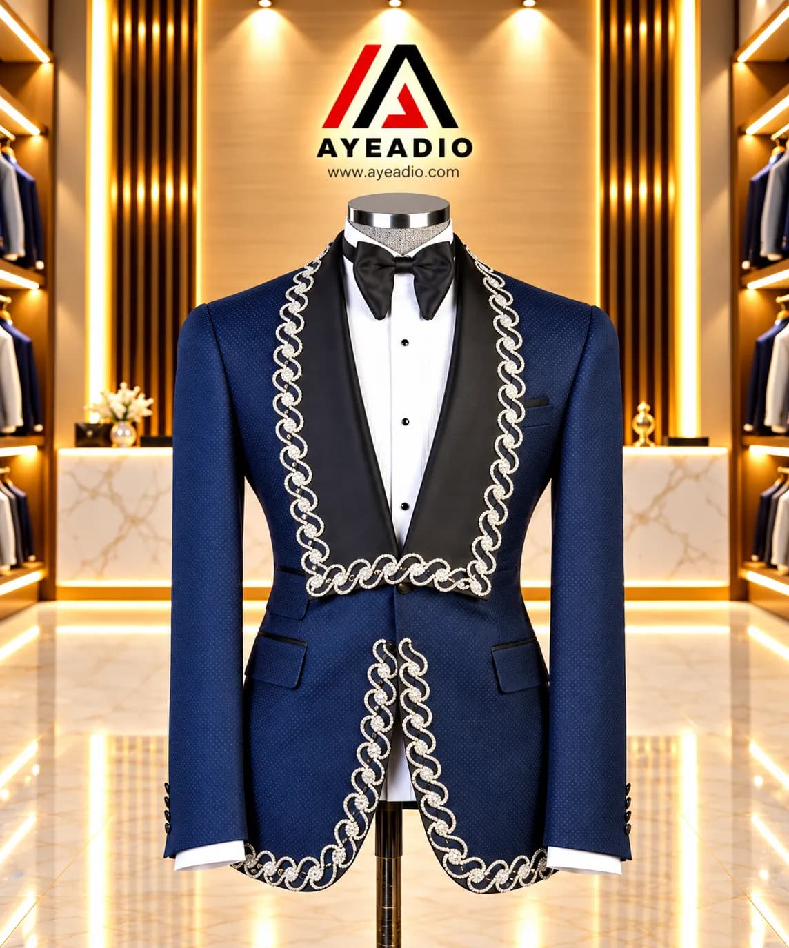 Navy blue Spiral Tuxedo — styled