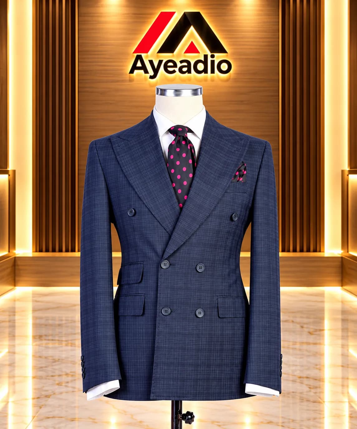 Navy Blue Breasted Check Suit 02