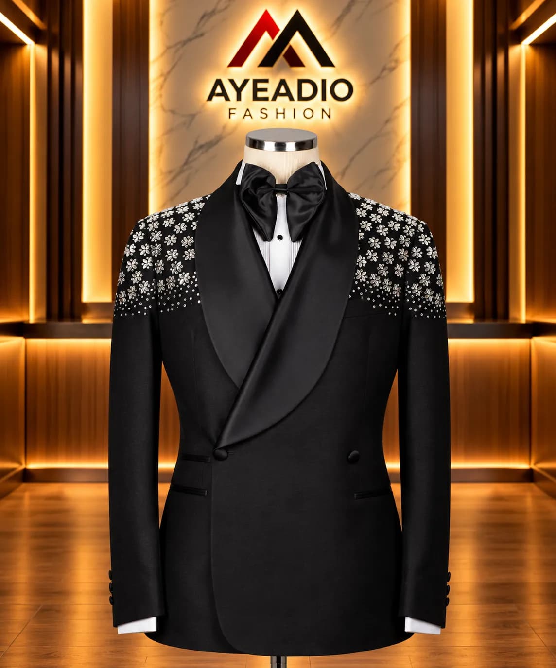 Silver Stones Black Suit — fabric detail