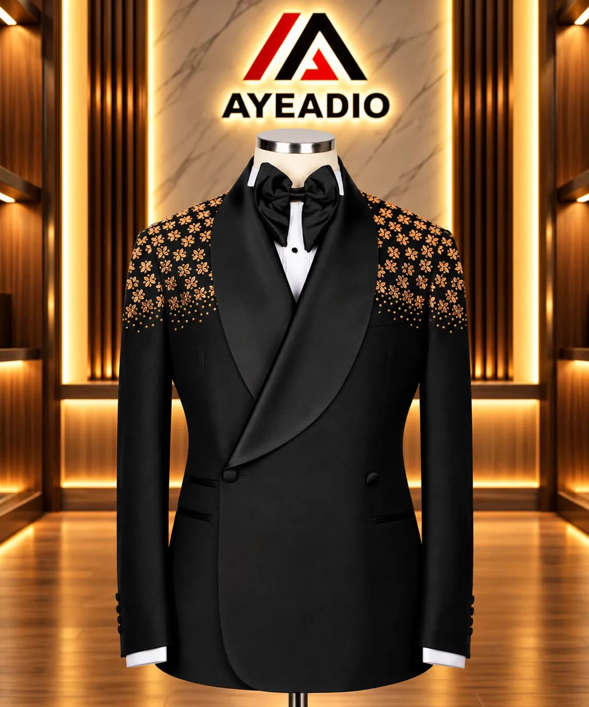 Gold Stones Black Suit