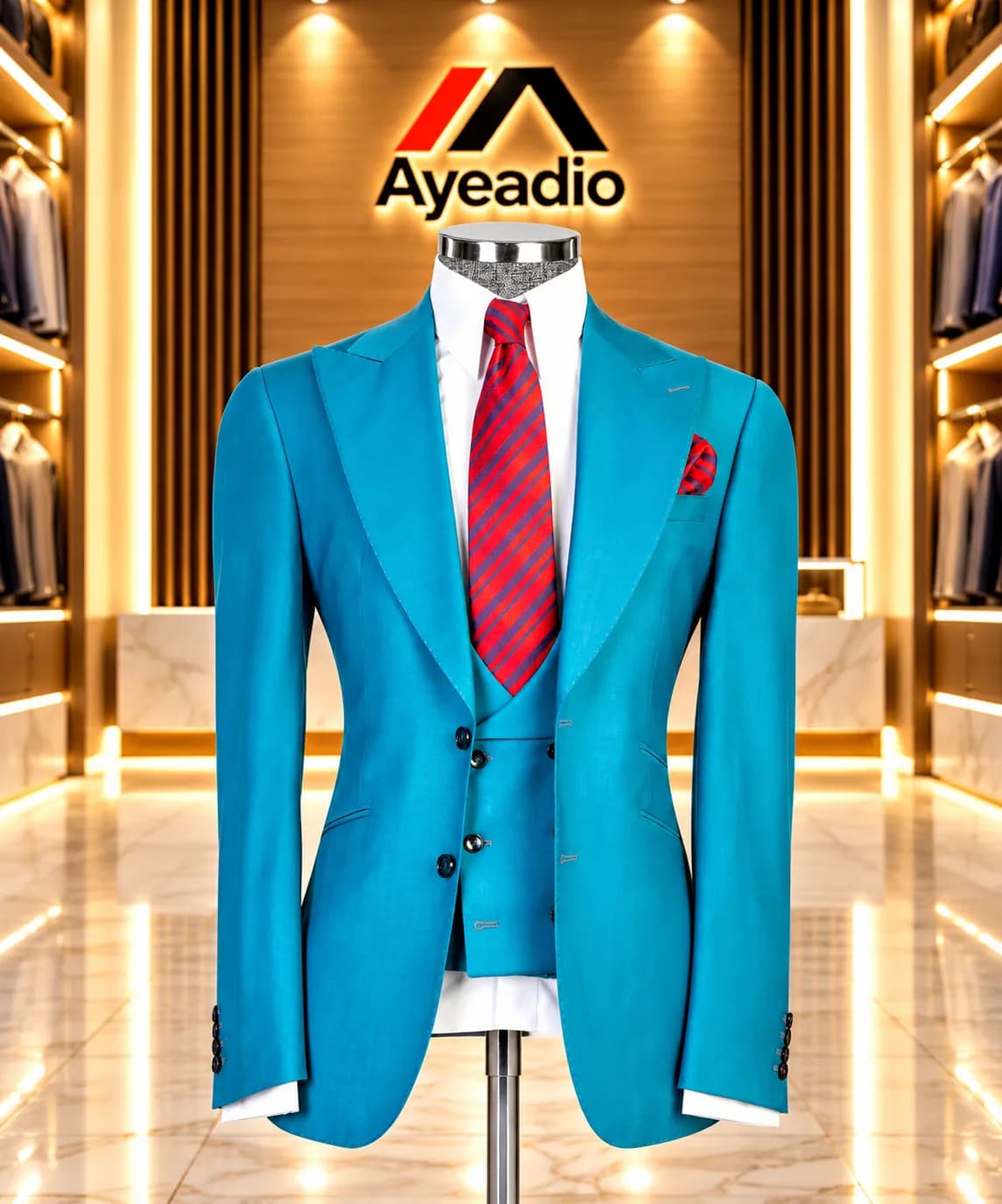 Blue 3 Pieces Suit 01