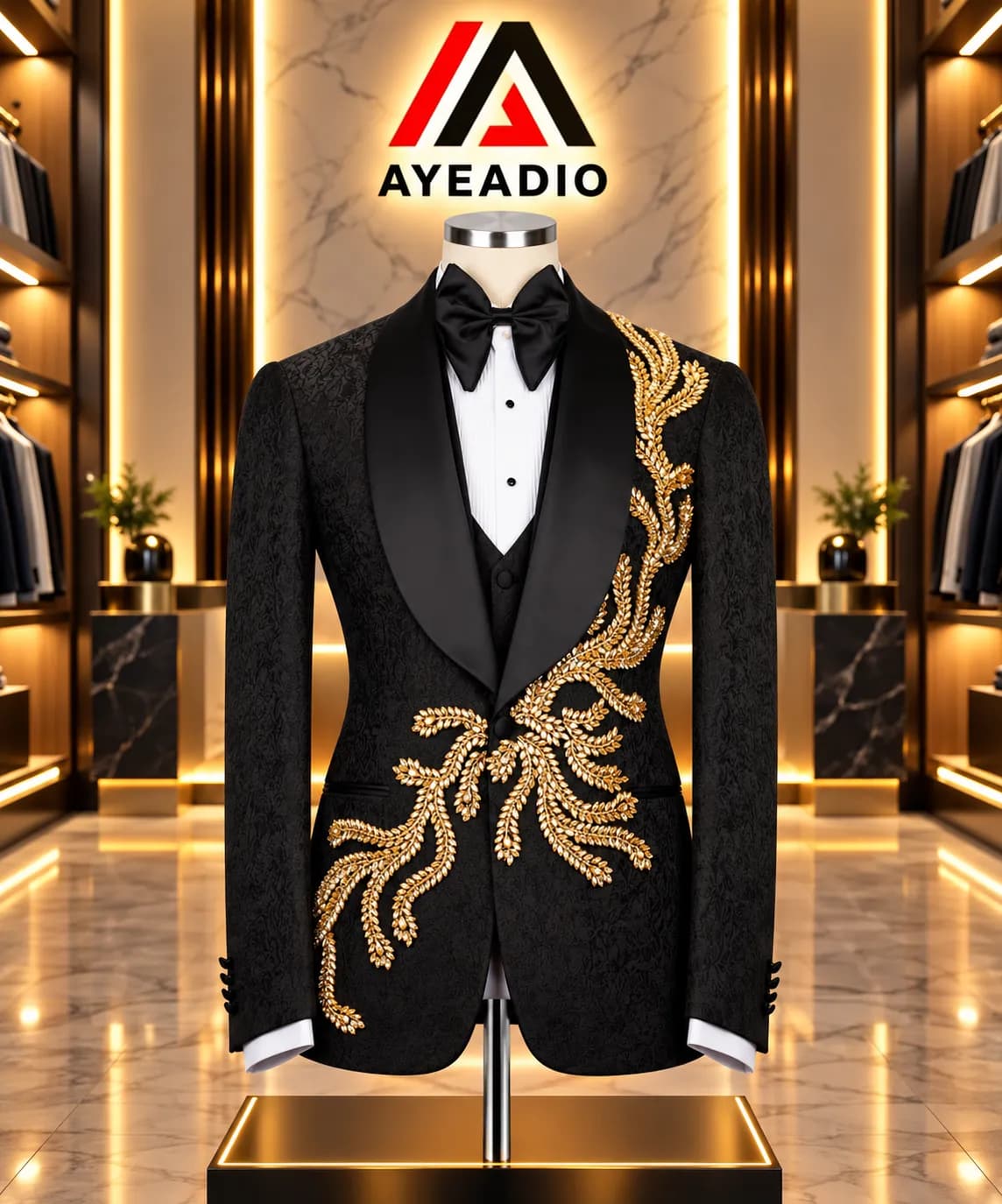 Black 3 Pieces Decor Tuxedo — fabric detail