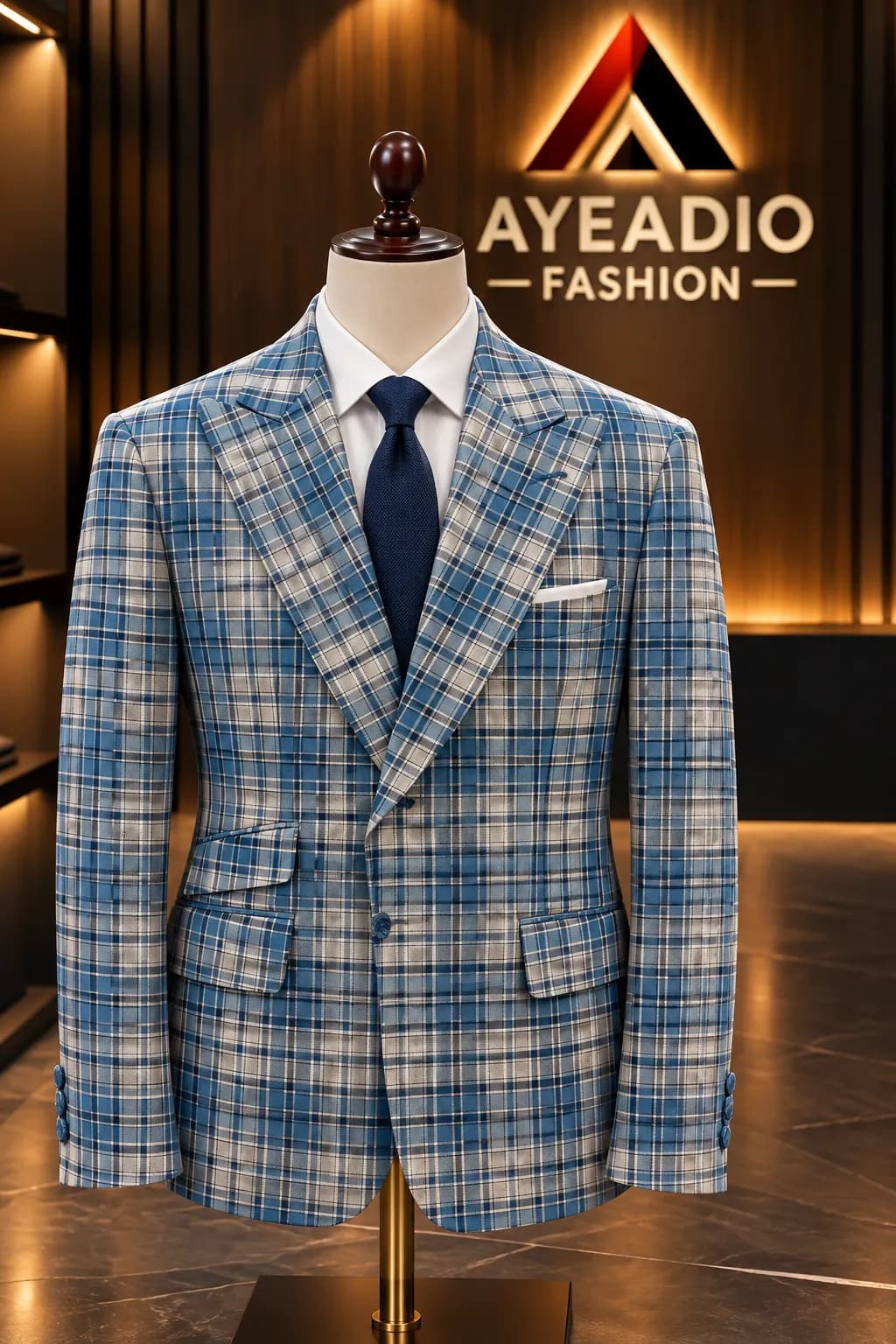 3 Pieces Blue Check suit