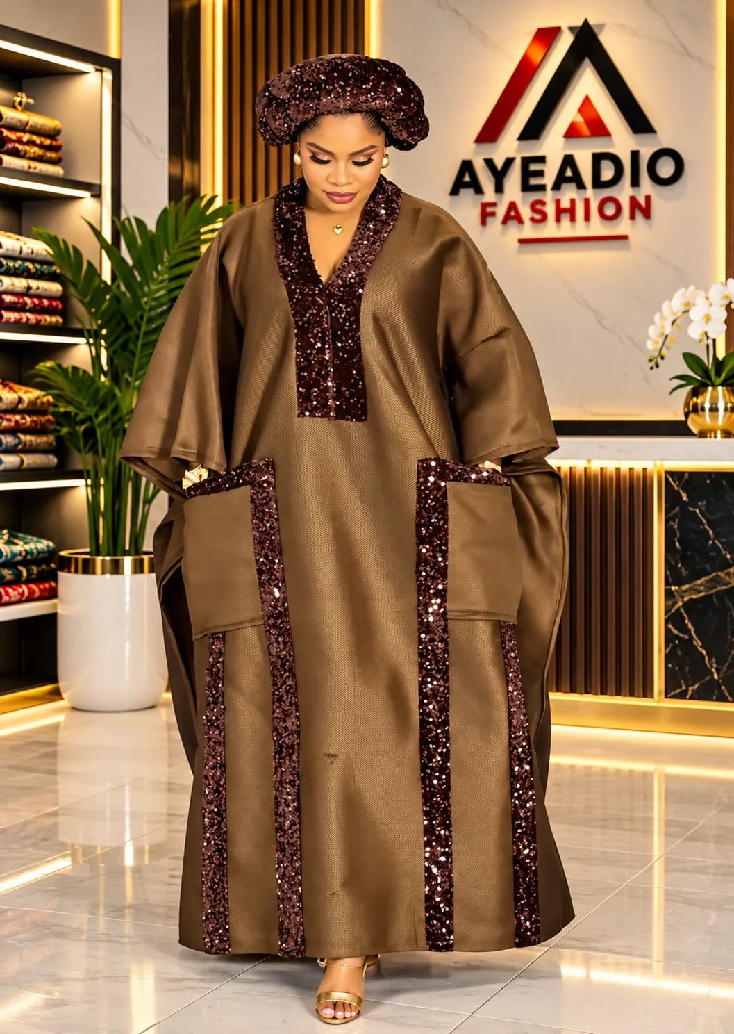 Green Long Rich Auntie Dress — view 4