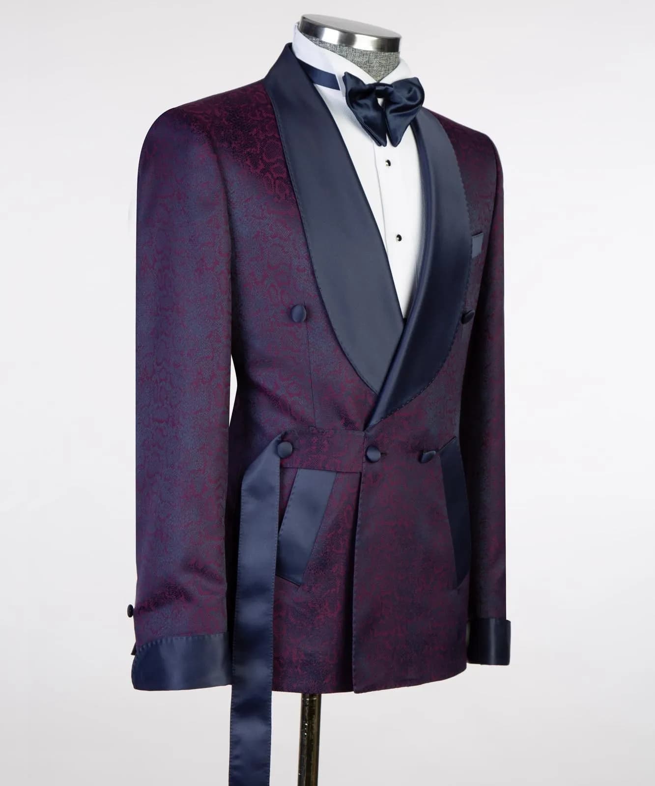 Burgundy Belt Tuxedo — fabric detail
