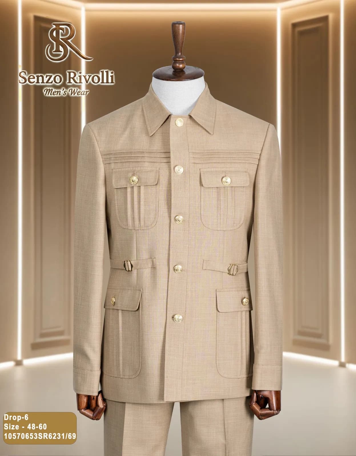 Patch Pockets Safari Suit — fabric detail