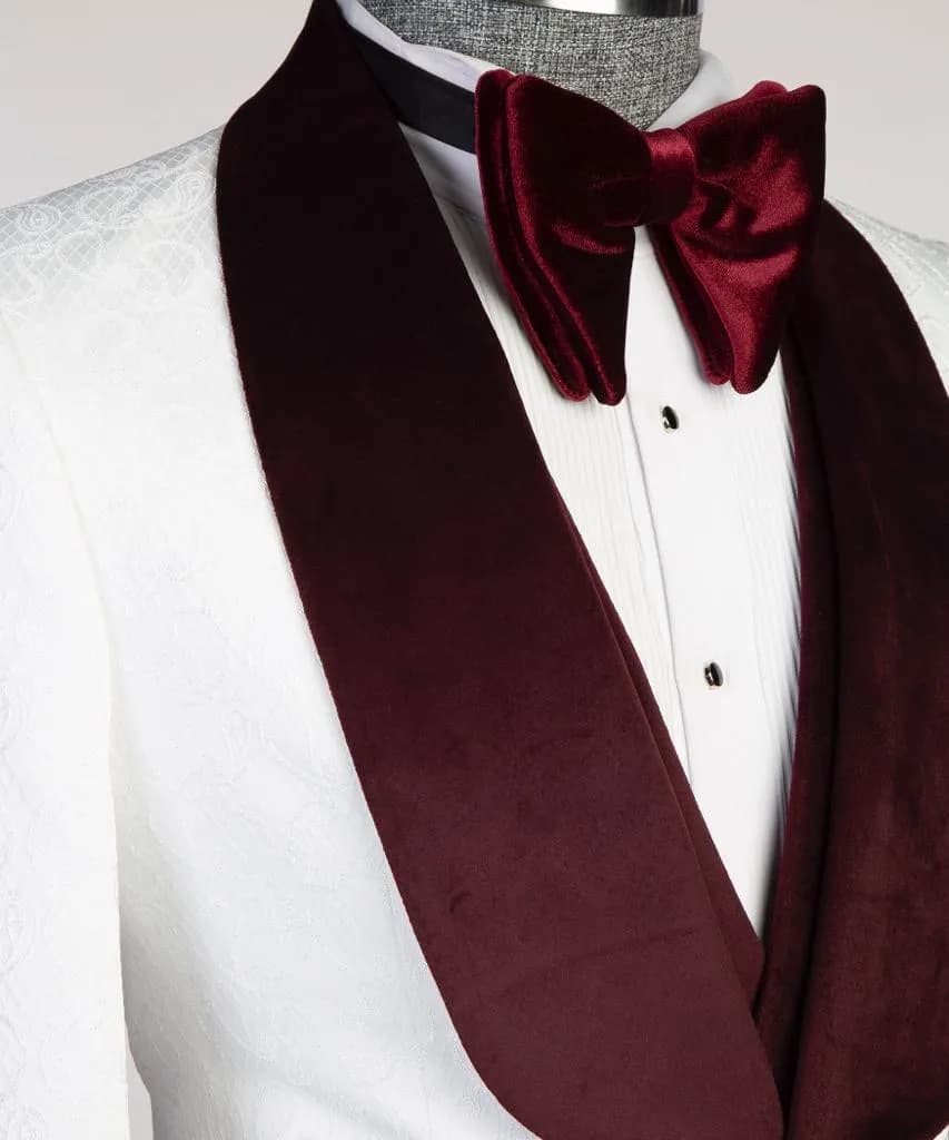 Burgundy Velvet Lapel Tuxedo — styled